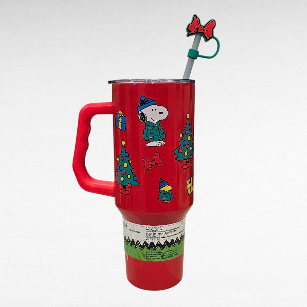 Peanuts Red Snoopy Christmas Stainless Steel Tumbler with Straw 40oz